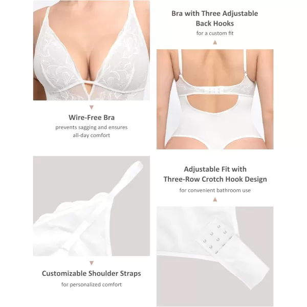 FeelinGirl Lace Shapewear Bodysuit Tummy Control Deep V Lingerie for Women One Piece Teddy Babydoll Backless Body Suit Thongs