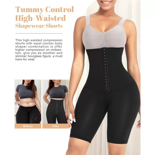 FeelinGirl Shapewear for Women Tummy Control High Waisted Faja Shorts Corset Waist Trainer Body Shaper Shorts with Pockets