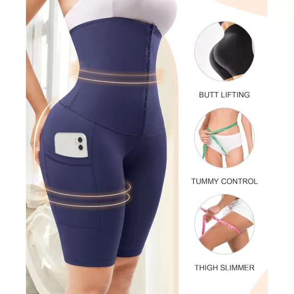 FeelinGirl Shapewear for Women Tummy Control High Waisted Faja Shorts Corset Waist Trainer Body Shaper Shorts with Pockets