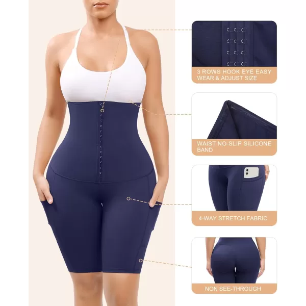 FeelinGirl Shapewear for Women Tummy Control High Waisted Faja Shorts Corset Waist Trainer Body Shaper Shorts with Pockets