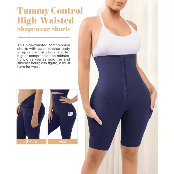 FeelinGirl Shapewear for Women Tummy Control High Waisted Faja Shorts Corset Waist Trainer Body Shaper Shorts with Pockets