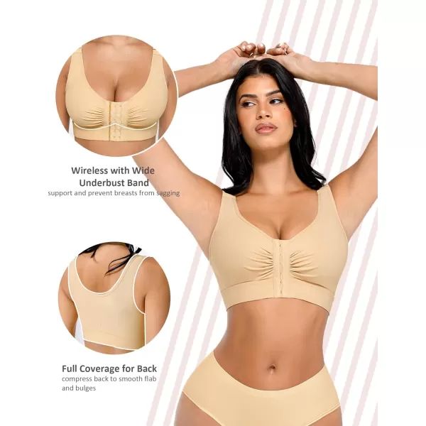 Post Surgery Compression Bra for Women's Front Closure with Adjustable Straps Wirefree Post Op Bra