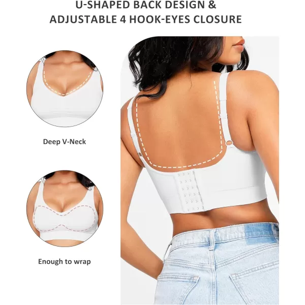 FeelinGirl Bras for Women Wireless Bra Deep V Bras Back Smoothing Bra Seamless Bras with Removable Pads