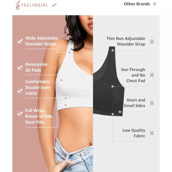 FeelinGirl Bras for Women Wireless Bra Deep V Bras Back Smoothing Bra Seamless Bras with Removable Pads