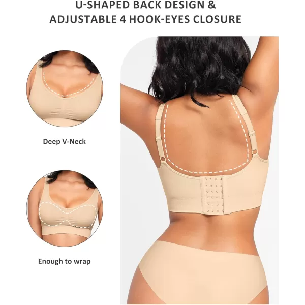 FeelinGirl Bras for Women Wireless Bra Deep V Bras Back Smoothing Bra Seamless Bras with Removable Pads