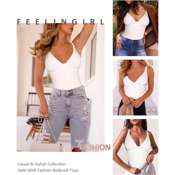 FeelinGirl Shapewear Bodysuits for Women Tummy Control Body Suits Deep V Neck Corset Body Shaper Tops