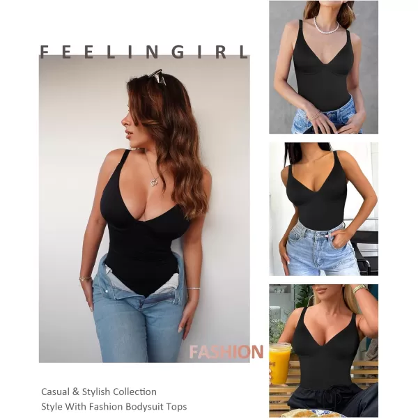 FeelinGirl Shapewear Bodysuits for Women Tummy Control Body Suits Deep V Neck Corset Body Shaper Tops