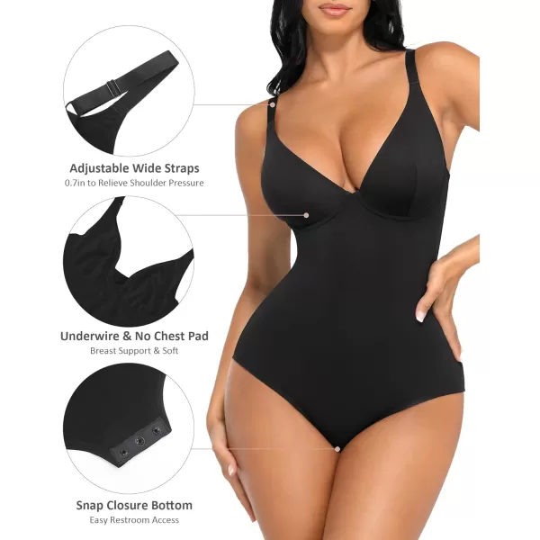 FeelinGirl Shapewear Bodysuits for Women Tummy Control Body Suits Deep V Neck Corset Body Shaper Tops