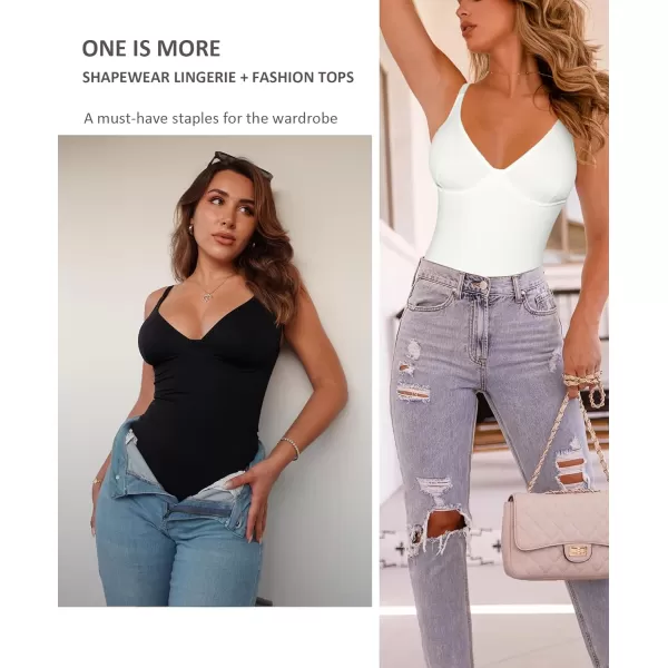 FeelinGirl Shapewear Bodysuits for Women Tummy Control Body Suits Deep V Neck Corset Body Shaper Tops