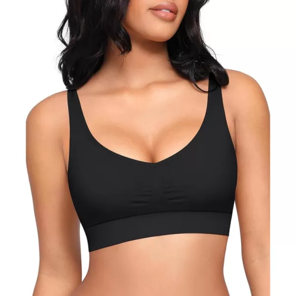 FeelinGirl Bras for Women Wireless Bra Deep V Bras Back Smoothing Bra Seamless Bras with Removable Pads