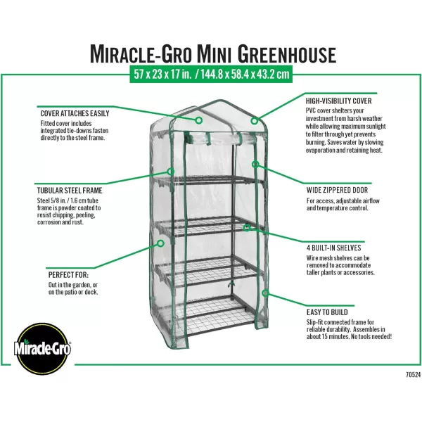 Miracle-Gro 23" x 17" x 57" All-Season 4-Tier Mini Grow House Outdoor or Backyard Easy Assembly Portable Greenhouse, Translucent