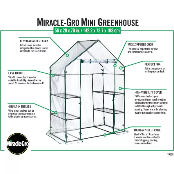 Miracle-Gro 23" x 17" x 57" All-Season 4-Tier Mini Grow House Outdoor or Backyard Easy Assembly Portable Greenhouse, Translucent