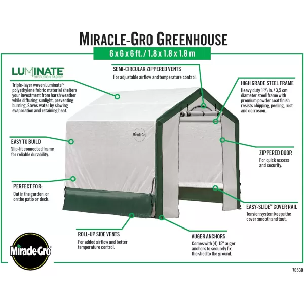 Miracle-Gro 6' x 4' x 6' All-Season Indoor/Outdoor Backyard Garden Greenhouse and Compact Waterproof Plant Shelter, Translucent