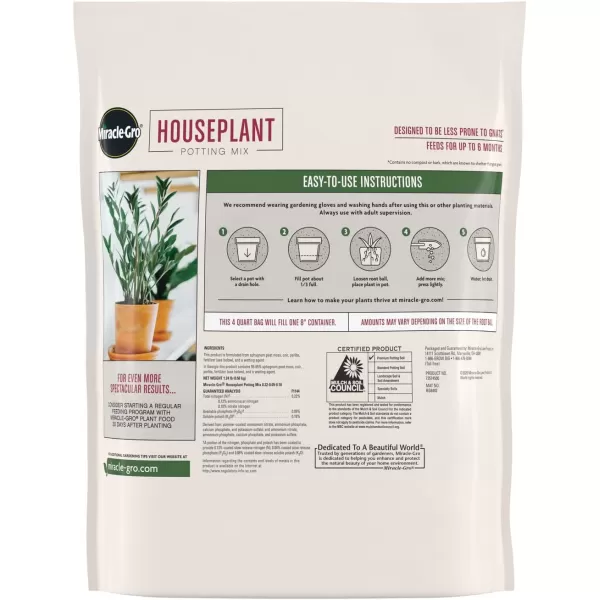 Miracle-Gro Houseplant Potting Mix: Fertilized, Perlite Soil for Indoor Gardening, Designed to Be Less Prone to Gnats, 4 qt.