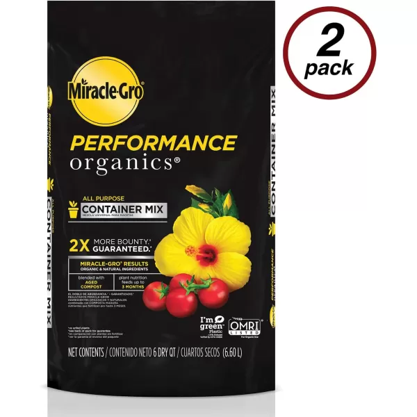 Miracle-Gro Performance Organics All Purpose Container Mix, 6 qt. - Organic, All Natural Plant Soil - Feed for up to 3 Months - All-Purpose Formula for Vegetables, Flowers and Herbs)