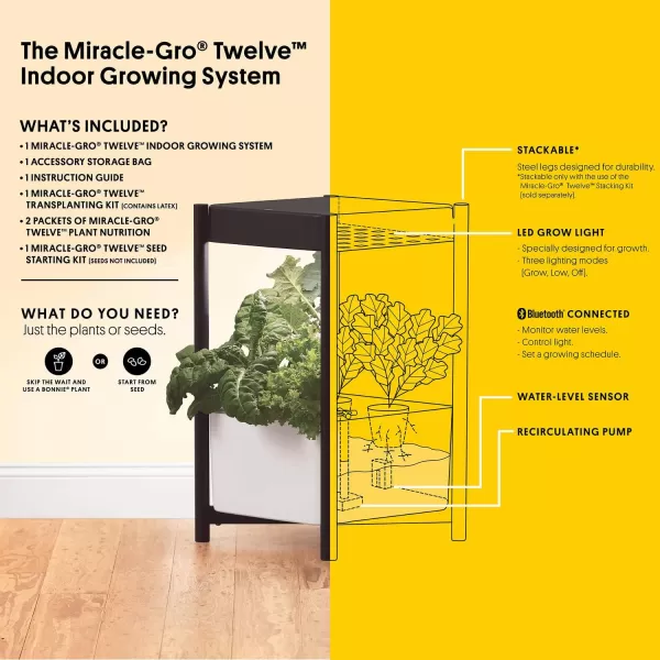 Miracle-Gro Twelve Indoor Growing System, Side Table with LED Grow Light for Year Round Gardening, Planter For Leafy Greens, Herbs &amp; Flowers