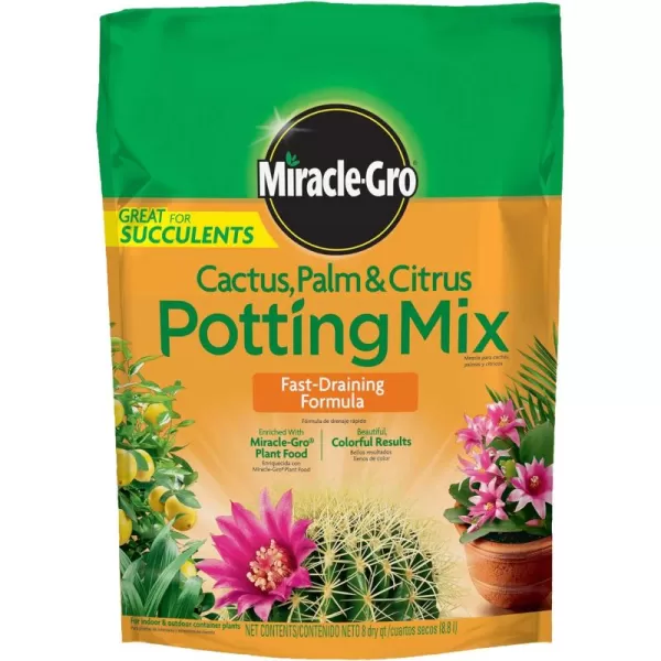 Miracle-Gro Cactus, Palm &amp; Citrus Soil - For Containers , Added Fertilizer Feeds for 6 Months, 8 qt.