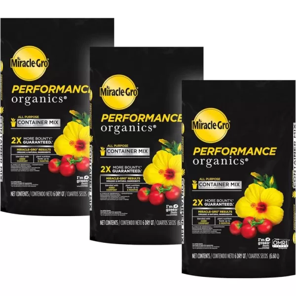 Miracle-Gro Performance Organics All Purpose Container Mix, 6 qt. - Organic, All Natural Plant Soil - Feed for up to 3 Months - All-Purpose Formula for Vegetables, Flowers and Herbs)