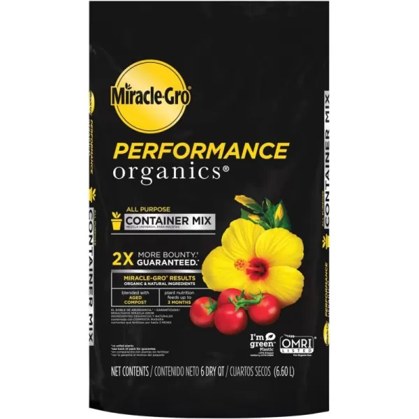 Miracle-Gro Performance Organics All Purpose Container Mix, 6 qt. - Organic, All Natural Plant Soil - Feed for up to 3 Months - All-Purpose Formula for Vegetables, Flowers and Herbs