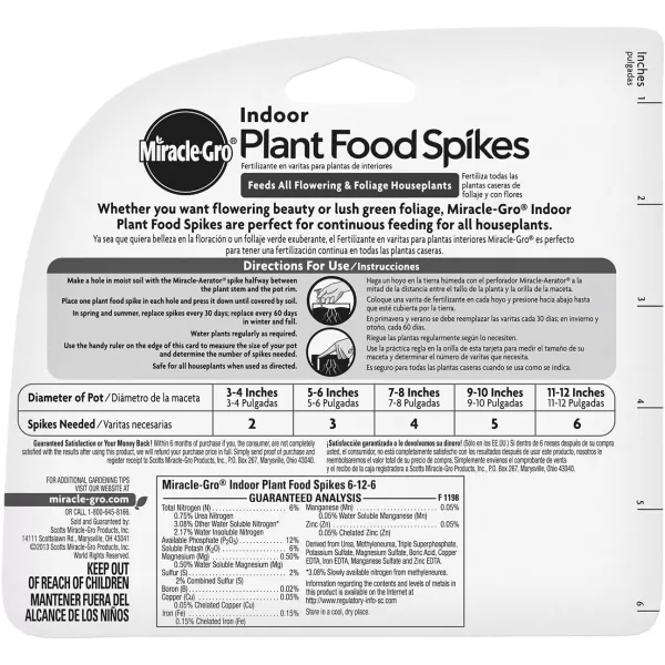 Miracle-Gro Indoor Plant Food Spikes, Includes 48 Spikes - Continuous Feeding for all Flowering and Foliage Houseplants - NPK 6-12-6, Pack of 1