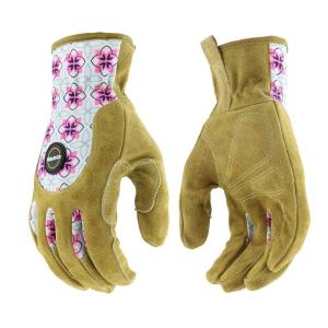 imageMiracleGro MG23081WML Split Leather Garden Gloves  Floral MediumLarge High Dexterity Spandex Back Gloves for WomenMedium