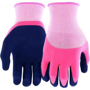 imageMiracle Gro Womens Double Dipped Sandy Foam Latex Gardening Work Gloves Water Resistant Excellent Grip PinkPurple Medium