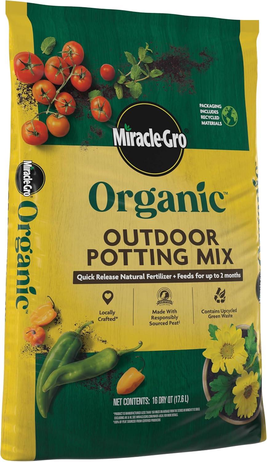 imageMiracleGro Organic Outdoor Potting Mix for Outdoor Container Plants Contains QuickRelease Natural Fertilizer OMRI Listed 16 qt 2Pack