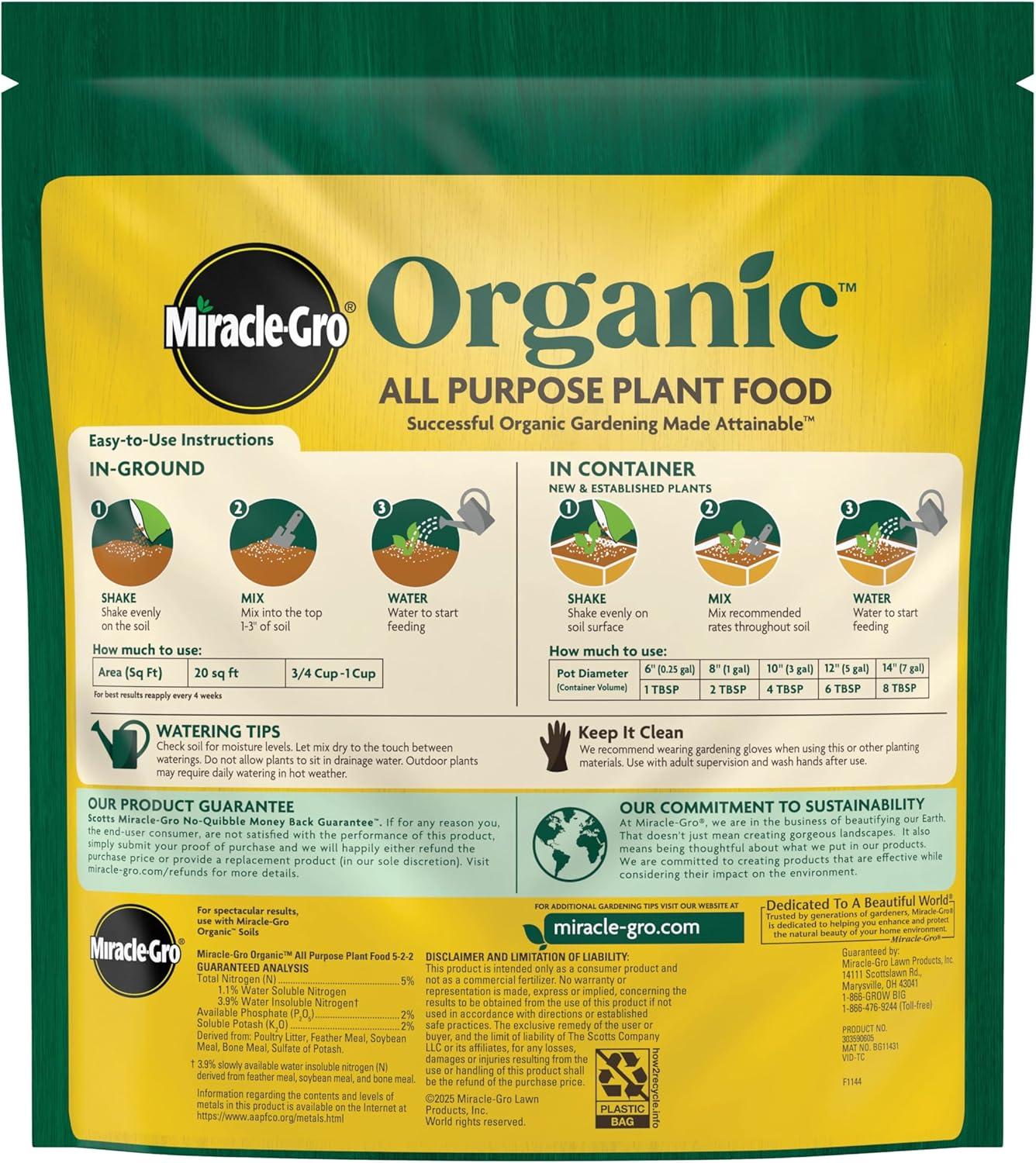 imageMiracleGro Organic All Purpose Plant Food for Outdoor Container and InGround Plants Feeds for up to 3 Months OMRI Listed 3 lb 2Pack