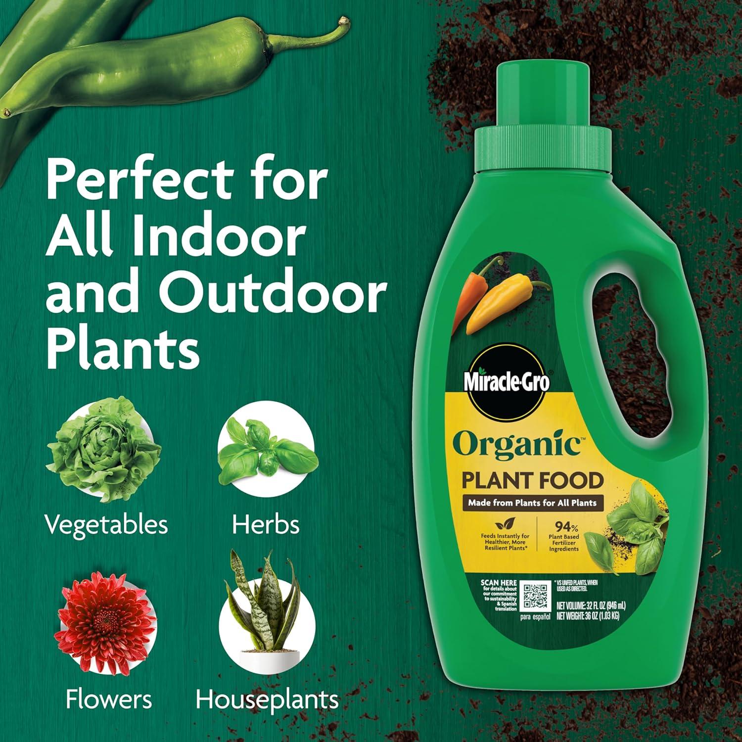 imageMiracleGro Organic Plant Food Made from Plants for All Plants Use with Indoor or Outdoor Container Plants and InGround Gardens OMRI Listed 32 oz