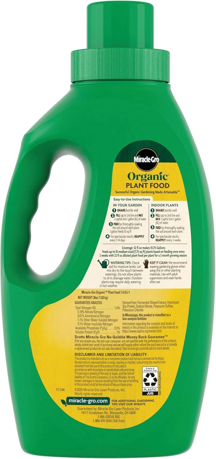 imageMiracleGro Organic Plant Food Made from Plants for All Plants Use with Indoor or Outdoor Container Plants and InGround Gardens OMRI Listed 32 oz