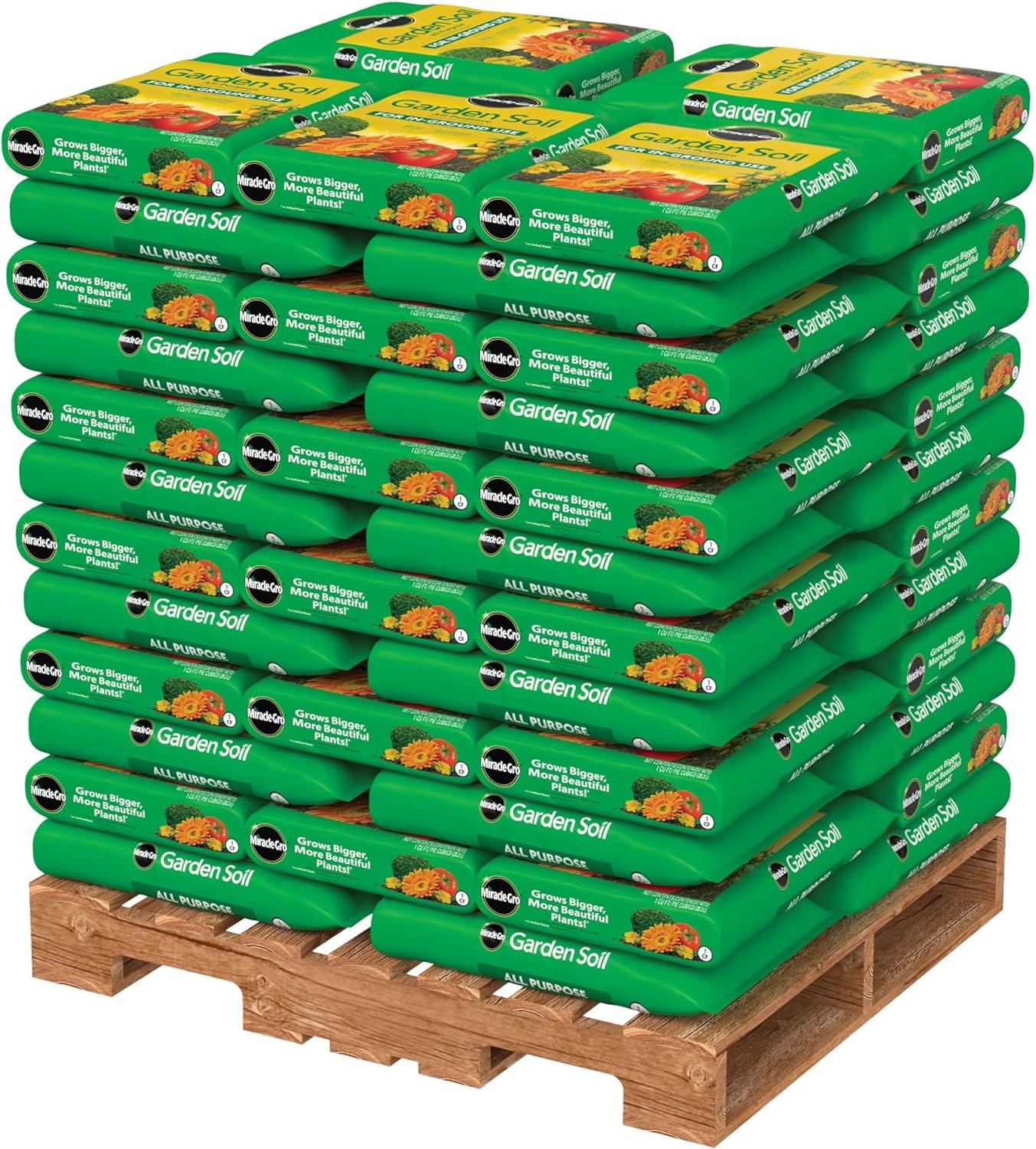 imageMiracleGro Garden Soil All Purpose Bulk Pallet for InGround Use Feeds up to 3 Months Amends Vegetable Flower and Plant Beds 1 cu ft Bags Pallet of 60