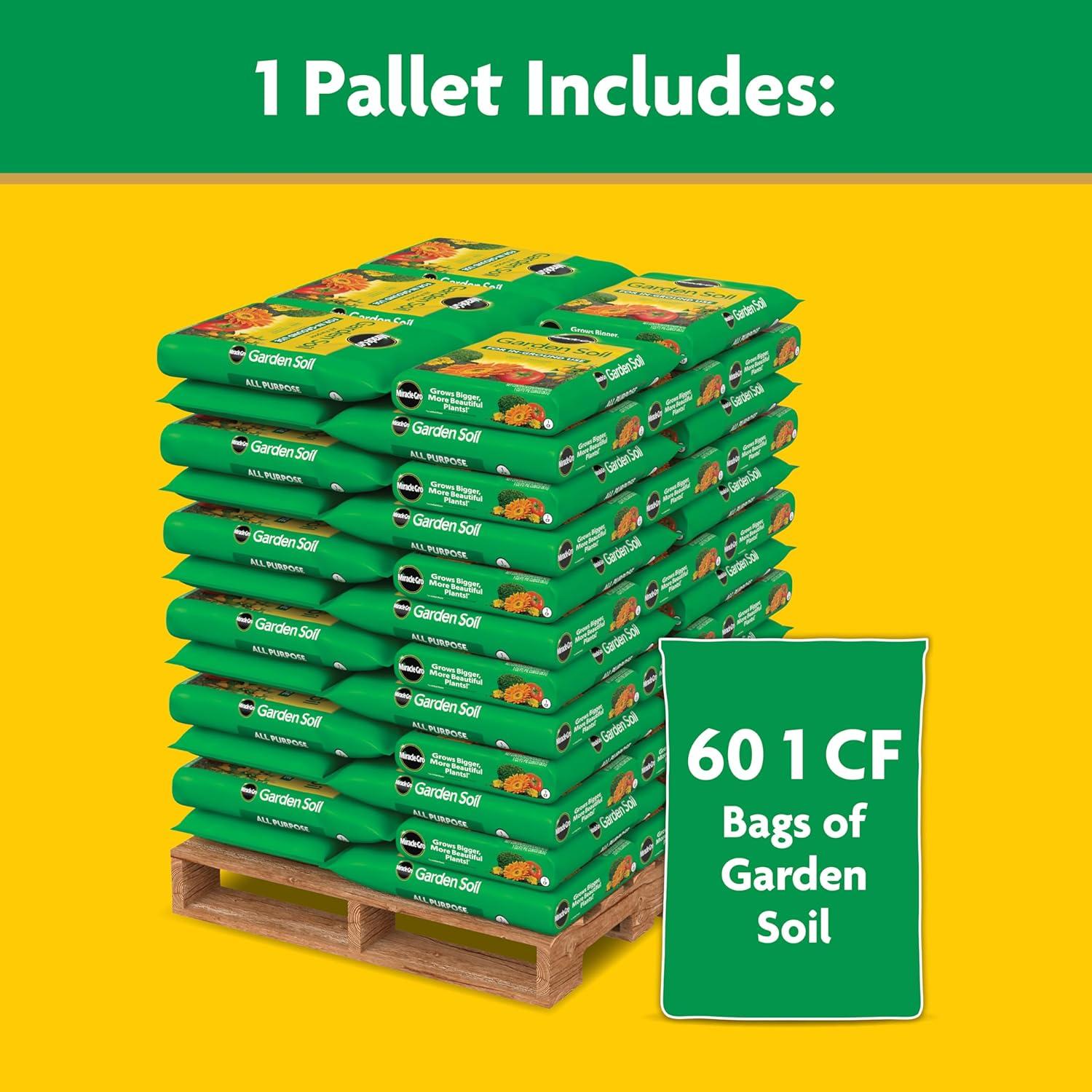 imageMiracleGro Garden Soil All Purpose Bulk Pallet for InGround Use Feeds up to 3 Months Amends Vegetable Flower and Plant Beds 1 cu ft Bags Pallet of 60