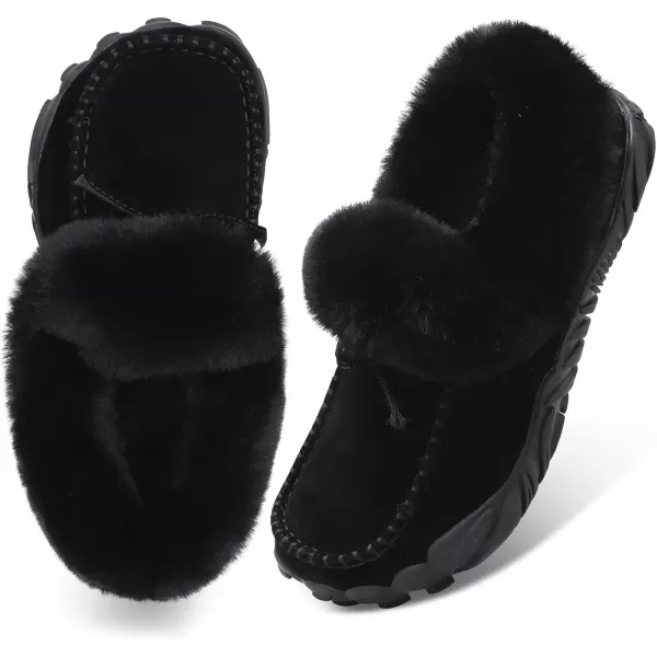 imageBARERUN Womens Moccasin Snow Boots Warm Winter Boots Ankle Boots for Women Outdoor Fur Lined Womens Shoes SlippersBlack Pure