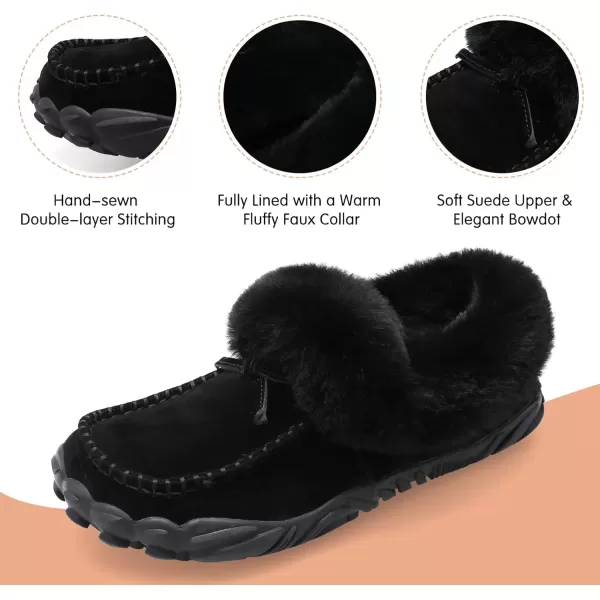 imageBARERUN Womens Moccasin Snow Boots Warm Winter Boots Ankle Boots for Women Outdoor Fur Lined Womens Shoes SlippersBlack Pure