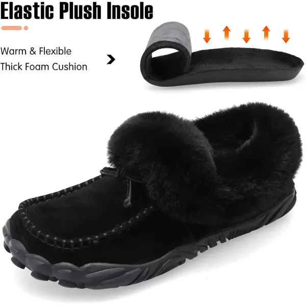 imageBARERUN Womens Moccasin Snow Boots Warm Winter Boots Ankle Boots for Women Outdoor Fur Lined Womens Shoes SlippersBlack Pure