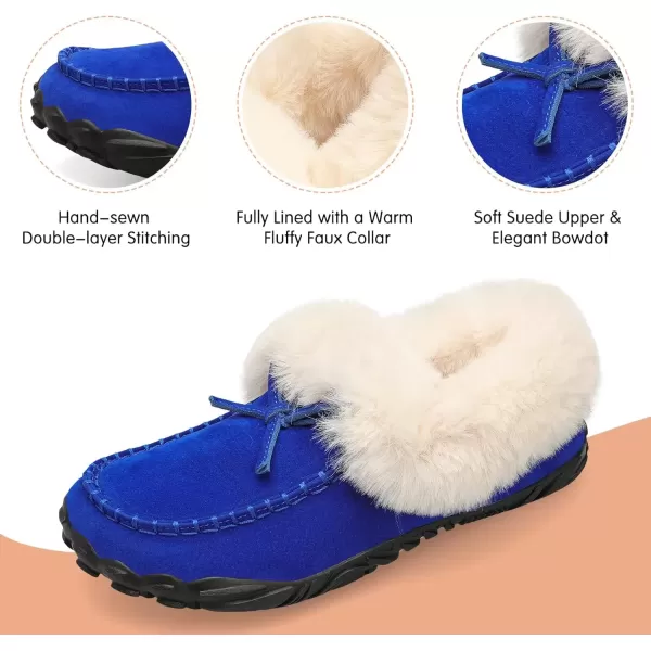 imageBARERUN Womens Moccasin Snow Boots Warm Winter Boots Ankle Boots for Women Outdoor Fur Lined Womens Shoes SlippersBlue
