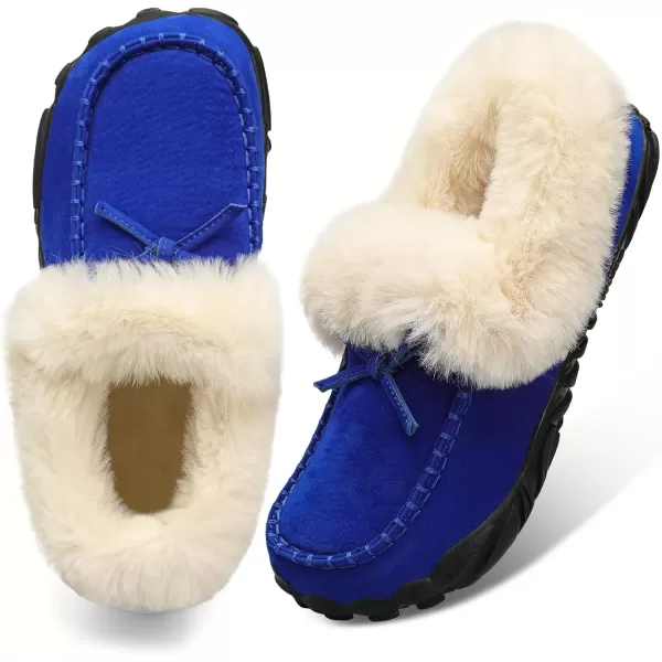 imageBARERUN Womens Moccasin Snow Boots Warm Winter Boots Ankle Boots for Women Outdoor Fur Lined Womens Shoes SlippersBlue