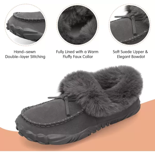 imageBARERUN Womens Moccasin Snow Boots Warm Winter Boots Ankle Boots for Women Outdoor Fur Lined Womens Shoes SlippersDark Grey