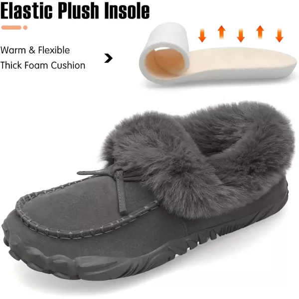 imageBARERUN Womens Moccasin Snow Boots Warm Winter Boots Ankle Boots for Women Outdoor Fur Lined Womens Shoes SlippersDark Grey