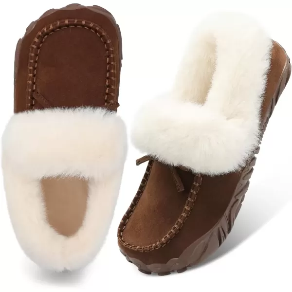 imageBARERUN Womens Moccasin Snow Boots Warm Winter Boots Ankle Boots for Women Outdoor Fur Lined Womens Shoes SlippersDeep Brown
