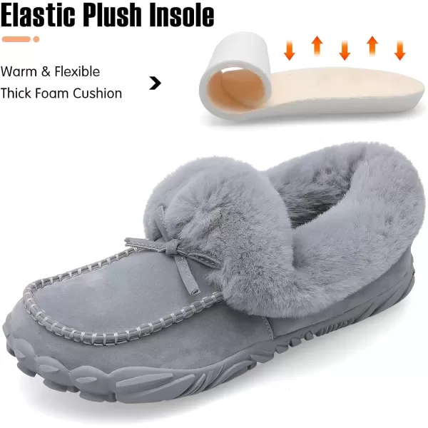 imageBARERUN Womens Moccasin Snow Boots Warm Winter Boots Ankle Boots for Women Outdoor Fur Lined Womens Shoes SlippersGrey Pure