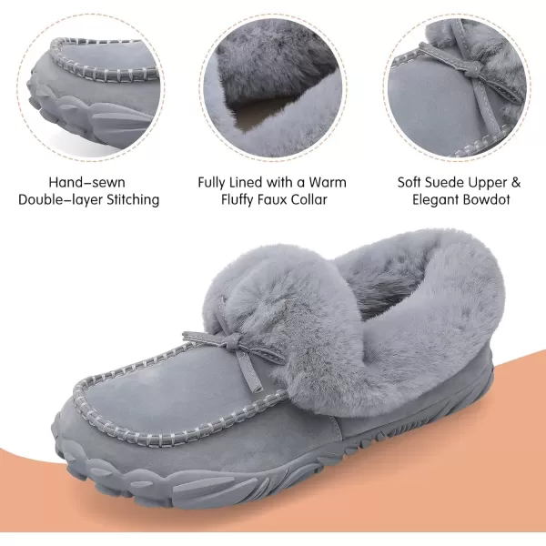 imageBARERUN Womens Moccasin Snow Boots Warm Winter Boots Ankle Boots for Women Outdoor Fur Lined Womens Shoes SlippersGrey Pure