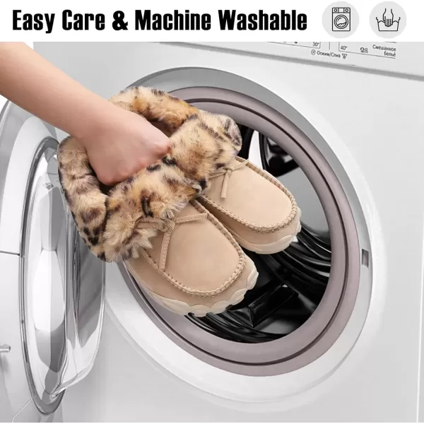 imageBARERUN Womens Moccasin Snow Boots Warm Winter Boots Ankle Boots for Women Outdoor Fur Lined Womens Shoes SlippersLight Brown Leopard