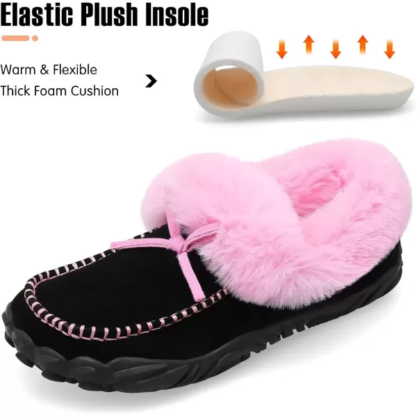 imageBARERUN Womens Moccasin Snow Boots Warm Winter Boots Ankle Boots for Women Outdoor Fur Lined Womens Shoes SlippersPink Black