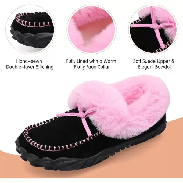 imageBARERUN Womens Moccasin Snow Boots Warm Winter Boots Ankle Boots for Women Outdoor Fur Lined Womens Shoes SlippersPink Black