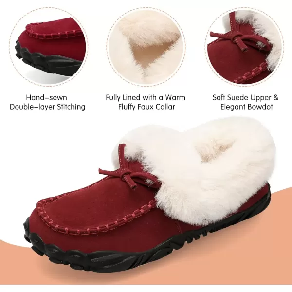 imageBARERUN Womens Moccasin Snow Boots Warm Winter Boots Ankle Boots for Women Outdoor Fur Lined Womens Shoes SlippersRed
