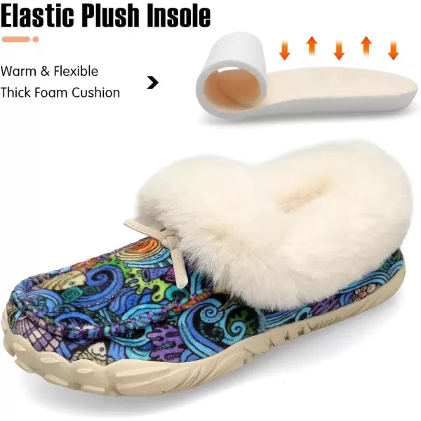 imageBARERUN Womens Moccasin Snow Boots Warm Winter Boots Ankle Boots for Women Outdoor Fur Lined Womens Shoes SlippersSea