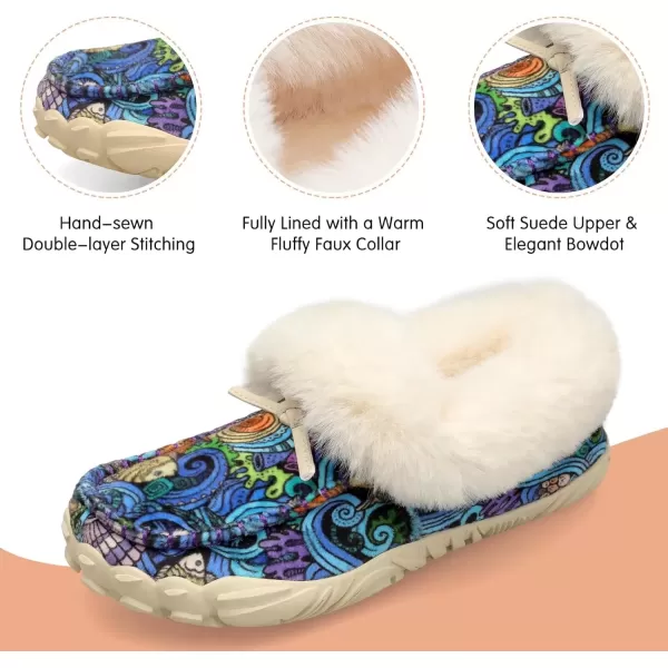 imageBARERUN Womens Moccasin Snow Boots Warm Winter Boots Ankle Boots for Women Outdoor Fur Lined Womens Shoes SlippersSea
