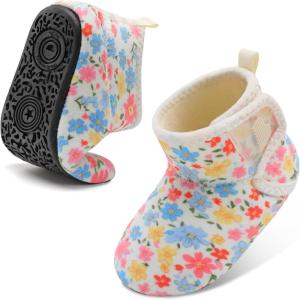 imageBARERUN Toddler Slippers Girls Boys House Shoes Baby Winter Booties Plush Cozy Kids House Slipper Warm Lightweight Infant Walking Shoes SocksFloral