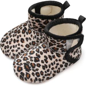 imageBARERUN Toddler Slippers Girls Boys House Shoes Baby Winter Booties Plush Cozy Kids House Slipper Warm Lightweight Infant Walking Shoes SocksLeopard